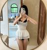 Bikini de Lujo de Tela Ondulada Retro Simple con Tirantes de Tres Puntos Sexy y Picante Traje de Baño Bikini Traje de Baño para Mujer
