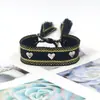 Pulseira de Tecido com Tassel e Rebites em Forma de Coração, Estilo Étnico Multicor, Acessórios com Cordão para Pulso, Venda por Atacado