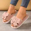 Pantuflas de niña de alto valor con lazo, pantuflas de casa para las cuatro estaciones, chanclas de suela plana para interior y exterior