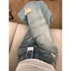 Jeans azul claro feminino petite, rasgado, perna larga, cintura alta, com caimento, casual, versátil, calça comprida para ir ao trabalho