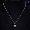 Conjunto de Joias Colar Brinco Flor de Trevo Azul Turquesa Exquisito Versátil Banhado a Ouro para Mulheres Enviado em 48 Horas