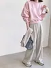 Moletom Azul Escuro Feminino Outono Inverno Novo Estilo Versátil Estilo Coreano Simples Petite Preguiçoso Solto Curto Top Roupa