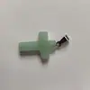 Pingente de Cruz de Pedra Natural, Joias de Cristal Multicoloridas, Acessórios para Miçangas Artesanais DIY, Acessórios de Colar Modernos e Versáteis