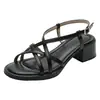 Nuevas Sandalias Romanas Versátiles de Tacón Grueso y Tira Fina para Mujer, Calzado de Verano para Exteriores, Estilo Retro Francés, Sandalias de Tacón Medio con Tira Cruzada