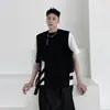 Camiseta de trabajo de verano de moda, tipo dos piezas, para hombre, corte holgado, moda para estilista, patchwork irregular, manga corta hip-hop