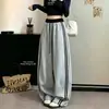 Nuevos pantalones deportivos de pierna ancha curvados de cintura alta para mujer, estilo otoño, con doble raya lateral, bloques de color, pantalones jogger casuales hasta el suelo