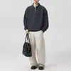 Sudadera de Medio Cierre con Cuello Alto Estilo Americano Nueva para Otoño 2026 para Hombre, Manga Larga de Peso Pesado, Corte Holgado Simple, Ropa Exterior Versátil