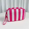 Bolsa de Cosméticos Rayada de Lona de Gran Capacidad, Bolso de Mano Portátil Impermeable, Bolsa de Almacenamiento de Productos para el Cuidado de la Piel para Mujer, Almacenamiento de Artículos de Tocador para Viaje