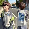 Camiseta de Manga Raglán para Niños, Bloques de Color, Algodón Puro, Manga Larga, Estilo Otoño, Moda Coreana, Corte Holgado, Ropa de Abrigo Elegante