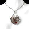 1737-cristal natural ágata piedra del amor cadena de acero inoxidable metal bambú corazón forma de red colgante