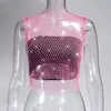 AYJ Amazon Cross-Border Roupa Sexy para Boate Feminina Rede Europeia e Americana Vazada Strass Regata Malha Brilhante Strass Camisola