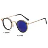 Gafas Retro Europeas de Lentes Planos que Cambian de Color para Hombre Estilo Punk Montura Redonda de Metal Gafas con Filtro de Luz Azul Gafas de Sol