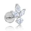Joias de Unha para Lábio de Liga de Titânio para Mulheres, Brincos de Osso da Orelha com Flor Relâmpago Cravejada de Zircônia, Brincos de Piercing Corporal G23 de Titânio