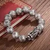 Pulseira Bagua Pixiu Atratora de Dinheiro para Homens e Mulheres, Pulseira Vintage Imitação de Prata Tailandesa Banhada 999 com 108 Contas, Atacado