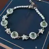 Pulsera Popular Redonda de Vidrio Verde Diseño de Nicho Temperamento de Alta Gama Joyería de Mano Pulsera de Circonita Super Brillante para Mujer