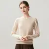 Estilo Otoño e Invierno Lana Cachemira para Mujer Suéter de Punto Cuello Redondo Calibre 12 Versátil Diario Simple