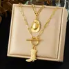Sombrero de Vaquero Botas Hebilla Ot Colgante Collar Retro Europeo y Americano Acero Inoxidable Chapado en Oro Doble Capa Joyería de Cuello de Moda para Mujer