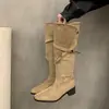 Primer Encuentro Temporada Francés Nicho Tacón Grueso Botas Largas Mujer Hebilla de Cinturón de Cuero Caña Alta Adelgazantes Botas Otoño Invierno Botas de Mujer Botas de Montar Doc Martens