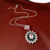 Plata Chapada en Oro Real de 18k Aguja de Plata Circonita Rombus Flor Ovalada Conjunto de Collar Pendientes Anillo Diseño Europeo Americano Joyería