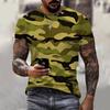Cross-border Factory Atacado Masculino 3D Print Manga Curta T-Shirt Top Tamanho Grande Masculino Crewneck Camuflagem T-Shirt