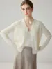 Estilo Hada Suave|Cárdigan de Punto 100% Cachemir Puro Kang Sai Ni para Mujer Suéter Abrigo Base de Encaje con Cuello en V