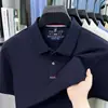 Camiseta de Manga Corta para Hombre de Algodón Acabado Satinado Algodón Puro Verano Nuevo Estilo Casual de Negocios Cuello con Solapa Bordado Transpirable Camiseta de Manga Corta para Hombre
