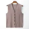 Suéter Masculino Outono 2026, Cardigan Jacquard Liso, Gola de Cavalheiro para Negócios, Design de Colete de Lã Masculino, Roupa Masculina sem Mangas
