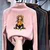 Camiseta térmica de forro polar con cuello alto medio para niños, top casual de manga larga para niñas, ropa interior cálida para otoño e invierno, adecuado para niños pequeños y niños pequeños