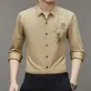 Camisa Casual de Manga Longa Estilo Pai para Homens, Colete Reversível, Fina, Moderna, Corte Solto, Camisa para Homens de Meia-Idade, Primavera e Outono de 2025