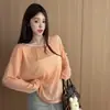 Elegante camisa de manga larga con protección solar y diseño de espalda cruzada para mujer, top tipo caftán a rayas, holgado y estilizado para usar en verano