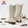Botas femininas Habi bear para primavera e outono, botas estilo Martin da moda, botas de cano alto com laço de princesa, uma geração de cabelo