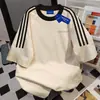 Camiseta de Manga Corta con Estampado de Letras Europeas y Americanas y Panel de Tres Rayas para Hombre y Mujer, Verano Holgada Casual de Marca Tendencia Ins