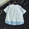 Camisetas de manga corta con costuras de moda de dos piezas falsas estilo coreano, estilo japonés juvenil de academia simple casual deportivo en color contrastante para hombre y mujer