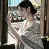 Xale estilo étnico feminino outono algodão linho primavera verão proteção solar lenço para fotografia de viagem Yunnan lenço de seda lenço quadrado camada externa para ambiente com ar condicionado