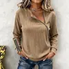 Sudadera con capucha de punto holgado, top de manga larga acanalado de cuello redondo con cremallera, diseño de puño con cremallera, transfronterizo europeo y americano