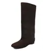 Botas de piel de vacuno con punta dividida, botas de caña alta para mujer, nuevo estilo otoño/invierno, piel genuina, tacón bajo, botas hasta la rodilla, botas para mujer