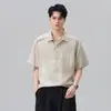 Camisa Polo de Manga Corta de Tencel para Hombre 2026 Nuevo Verano para Hombre Lino Vintage Delgado Transpirable Cuello Campana Top