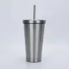 Copo Térmico de Aço Inoxidável 304 com Canudo, Camada Dupla a Vácuo, Grande Capacidade para Gelo, Caneca Térmica Criativa para Café Montada no Carro