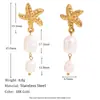 Pendientes Retro de Nicho Estilo Ins Europeo y Americano Acero Inoxidable Chapado en Oro de 18K Colgante de Estrella de Mar Perla Pendientes de Borla para Mujer