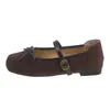 Zapatos de una sola pieza Mary Jane con hebilla y lazo 2026 Otoño Nuevo Estilo Coreano Suela Suave Fondo Plano Boca Poco Profunda Mocasines Zapatos de Mujer