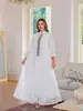 Vestido Longo Bordado com Contas Respirável tipo Linho Personalizado OEM Vestido de Barra Larga Fábrica Feito Sob Medida Saia Bordada Elegante