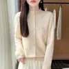 Cárdigan de Punto Jacquard Hueco de Alta Resistencia Francés para Mujer, Cuello Redondo, Abrigo Suéter Suave y Esponjoso, Holgado, Elegante Top Exterior