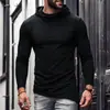Camiseta elástica de manga larga con capucha en stock, estilo otoño de comercio exterior, con diseño de dobladillo, camiseta básica casual para uso diario para hombre