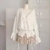 Suéter de Diseño con Elegante Patrón de Ganchillo Calado, Bola de Pelo de Principios de Otoño, Cuello en V Holgado, Nuevo 2025, Dobladillo con Cordón, Suéter de Punto