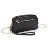 Bolsa Crossbody de Corrente de Couro para Celular Carteira Feminina Camada Superior Couro de Vaca de Grande Capacidade Dupla Camada Zíper All-Match Clutch Bolsa