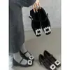 Sapatos de Salto Grosso Retro com Strass Sapatos Femininos Quentes Outono e Inverno Novos Versáteis Franceses Mary Jane Sapatos de Pelo