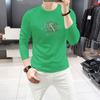 Nueva Camiseta de Manga Larga para Hombre con Letras de Pedrería, Top de Cuello Redondo para Principios de Otoño, Camiseta Elegante y a la Moda