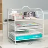 Organizador de mesa de escritório porta-arquivos de metal porta-armazenamento de documentos material de escritório caixa de armazenamento em camadas para arquivos A4