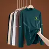 Camiseta de Manga Larga de Polar de Doble Cara para Hombre, Otoño e Invierno, Cuello Alto, Corte Ajustado Casual Unisex, Camiseta Base, Cuello de Solapa, Top Cálido
