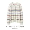 Suéter de cachemira para otoño e invierno, nuevo cárdigan de lana y cachemira de moda para mujer, cuello redondo, versátil, jacquard, abrigo de suéter tejido cálido